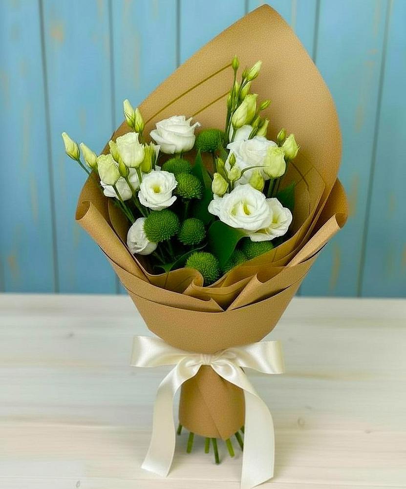 Букет цветов из: Хризантемы и Лизиантусы в Холме