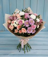 Букет цветов из:  Хризантемы, Розы и Альстромерии в Холме